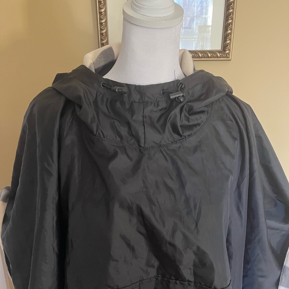 Black Hooded Poncho with Plaid Lining - Picture 11 of 11